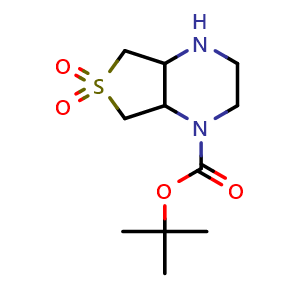 Chemical structure of tert-butyl hexahydrothieno[3,4-b]pyrazine-1(2H)-carboxylate 6,6-dioxide , CAS 1092279-03-2, AChemBlock Q60142
