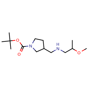 Chemical structure of tert-butyl 3-(((2-methoxypropyl)amino)methyl)pyrrolidine-1-carboxylate , CAS 887591-60-8, AChemBlock Q60148