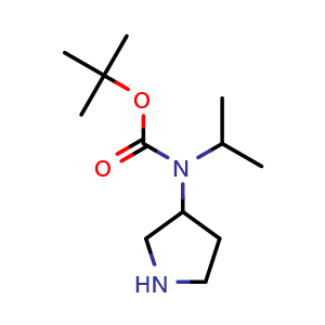 Chemical structure of tert-butyl isopropyl(pyrrolidin-3-yl)carbamate , CAS 1353989-59-9, AChemBlock Q60153