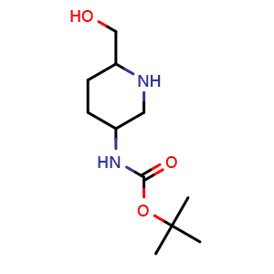 Chemical structure of tert-butyl (6-(hydroxymethyl)piperidin-3-yl)carbamate , CAS 1150618-40-8, AChemBlock Q60161