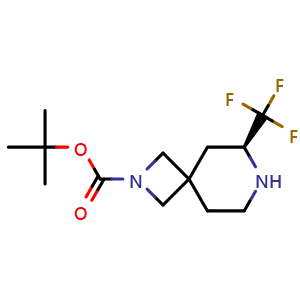 Chemical structure of tert-butyl (S)-6-(trifluoromethyl)-2,7-diazaspiro[3.5]nonane-2-carboxylate , CAS 1956437-30-1, AChemBlock Q60163