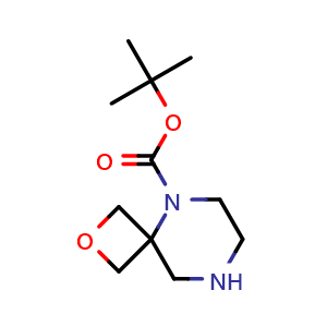 Chemical structure of tert-Butyl 2-oxa-5,8-diazaspiro[3.5]nonane-5-carboxylate , CAS 1367936-05-7, AChemBlock Q60188