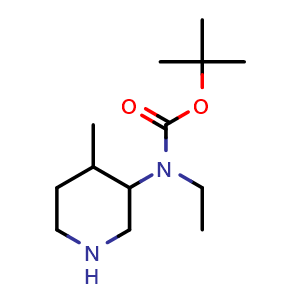Chemical structure of tert-butyl ethyl(4-methylpiperidin-3-yl)carbamate , CAS 1706430-99-0, AChemBlock Q60189