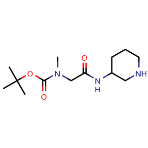 Chemical structure of tert-butyl methyl(2-oxo-2-(piperidin-3-ylamino)ethyl)carbamate , CAS 1708198-90-6, AChemBlock Q60190
