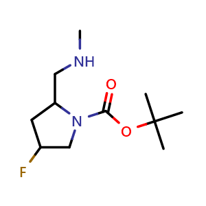 Chemical structure of tert-butyl 4-fluoro-2-((methylamino)methyl)pyrrolidine-1-carboxylate , CAS 1936537-09-5, AChemBlock Q60191