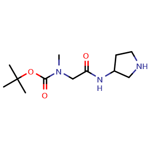 Chemical structure of tert-butyl methyl(2-oxo-2-(pyrrolidin-3-ylamino)ethyl)carbamate , CAS 1707370-71-5, AChemBlock Q60196