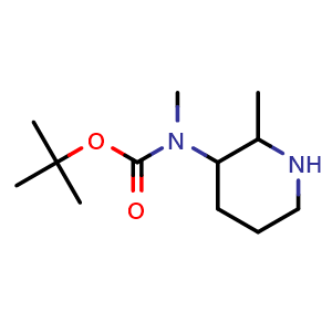 Chemical structure of tert-butyl methyl(2-methylpiperidin-3-yl)carbamate , CAS 1706442-70-7, AChemBlock Q60197