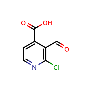 Chemical structure of 2-chloro-3-formylisonicotinic acid , CAS 1289042-45-0, AChemBlock Q60209