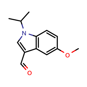 Chemical structure of 1-isopropyl-5-methoxy-1H-indole-3-carbaldehyde , CAS 848488-03-9, AChemBlock Q60221