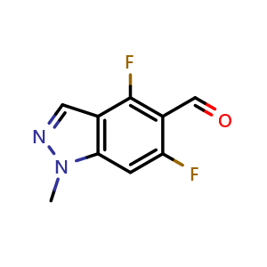 Chemical structure of 4,6-difluoro-1-methyl-1H-indazole-5-carbaldehyde , CAS 1185767-07-0, AChemBlock Q60245