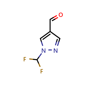 Chemical structure of 1-(Difluoromethyl)-1H-pyrazole-4-carbaldehyde , CAS 1216244-84-6, AChemBlock Q60300