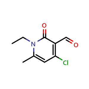 Chemical structure of 4-chloro-1-ethyl-6-methyl-2-oxo-1,2-dihydropyridine-3-carbaldehyde , CAS 1018525-23-9, AChemBlock Q60334