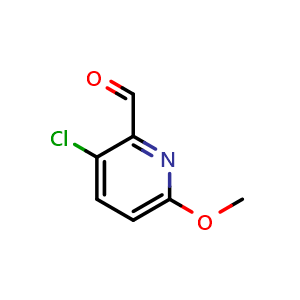 Chemical structure of 3-chloro-6-methoxypicolinaldehyde , CAS 1060810-35-6, AChemBlock Q60358