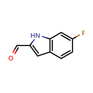 Chemical structure of 6-fluoro-1H-indole-2-carbaldehyde , CAS 933746-81-7, AChemBlock Q60373