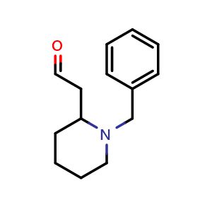 Chemical structure of 2-(1-benzylpiperidin-2-yl)acetaldehyde , CAS 1025909-53-8, AChemBlock Q60392