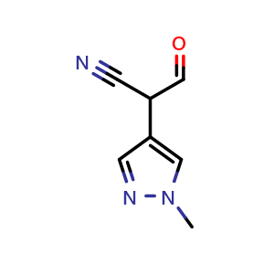 Chemical structure of 2-(1-methyl-1H-pyrazol-4-yl)-3-oxopropanenitrile , CAS 1039364-93-6, AChemBlock Q60420