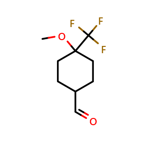 Chemical structure of 4-methoxy-4-(trifluoromethyl)cyclohexane-1-carbaldehyde , CAS 1637310-72-5, AChemBlock Q60443