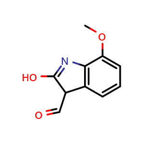 Chemical structure of 2-hydroxy-7-methoxy-3H-indole-3-carbaldehyde , CAS 1083424-57-0, AChemBlock Q60458