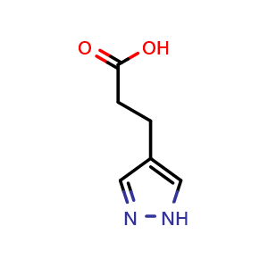 Chemical structure of 3-(1H-pyrazol-4-yl)propanoic acid , CAS 1174309-53-5, AChemBlock Q60485