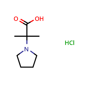 Chemical structure of 2-methyl-2-(pyrrolidin-1-yl)propanoic acid hydrochloride , CAS 1185177-07-4, AChemBlock Q60496