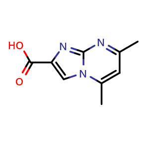 Chemical structure of 5,7-dimethylimidazo[1,2-a]pyrimidine-2-carboxylic acid , CAS 111984-01-1, AChemBlock Q60504
