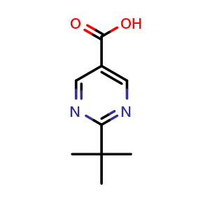 Chemical structure of 2-(tert-butyl)pyrimidine-5-carboxylic acid , CAS 126230-73-7, AChemBlock Q60532