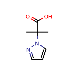 Chemical structure of 2-methyl-2-(1H-pyrazol-1-yl)propanoic acid , CAS 851975-10-5, AChemBlock Q60536