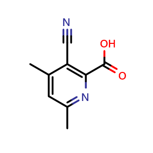Chemical structure of 3-cyano-4,6-dimethylpicolinic acid , CAS 1221791-59-8, AChemBlock Q60541