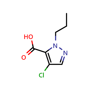 Chemical structure of 4-chloro-1-propyl-1H-pyrazole-5-carboxylic acid , CAS 1006483-46-0, AChemBlock Q60546