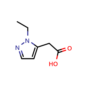 Chemical structure of 2-(1-ethyl-1H-pyrazol-5-yl)acetic acid , CAS 1260659-31-1, AChemBlock Q60556