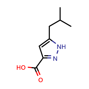 Chemical structure of 5-isobutyl-1H-pyrazole-3-carboxylic acid , CAS 92933-49-8, AChemBlock Q60604