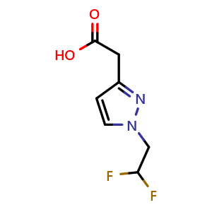 Chemical structure of 2-(1-(2,2-difluoroethyl)-1H-pyrazol-3-yl)acetic acid , CAS 1260658-84-1, AChemBlock Q60626