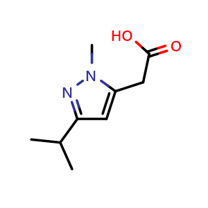 Chemical structure of 2-(3-isopropyl-1-methyl-1H-pyrazol-5-yl)acetic acid , CAS 1260658-87-4, AChemBlock Q60627