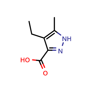 Chemical structure of 4-ethyl-5-methyl-1H-pyrazole-3-carboxylic acid , CAS 1477633-20-7, AChemBlock Q60633