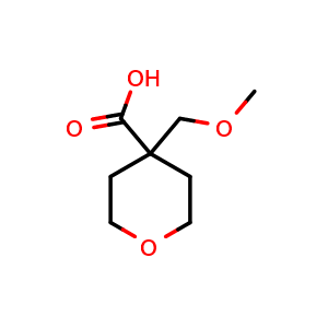 Chemical structure of 4-(methoxymethyl)tetrahydro-2H-pyran-4-carboxylic acid , CAS 1210226-46-2, AChemBlock Q60639