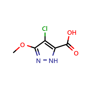 Chemical structure of 4-chloro-3-methoxy-1H-pyrazole-5-carboxylic acid , CAS 1934363-63-9, AChemBlock Q60642