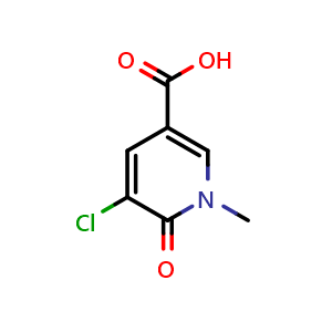 Chemical structure of 5-chloro-1-methyl-6-oxo-1,6-dihydropyridine-3-carboxylic acid , CAS 677762-31-1, AChemBlock Q60643