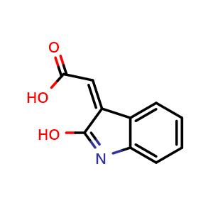 Chemical structure of (Z)-2-(2-hydroxy-3H-indol-3-ylidene)acetic acid , CAS 61854-73-7, AChemBlock Q60644