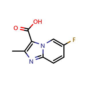 Chemical structure of 6-fluoro-2-methylimidazo[1,2-a]pyridine-3-carboxylic acid , CAS 1159828-93-9, AChemBlock Q60661