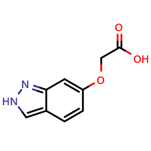 Chemical structure of 2-((2H-indazol-6-yl)oxy)acetic acid , CAS 30226-20-1, AChemBlock Q60662