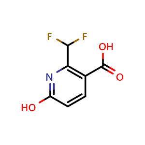 Chemical structure of 2-(difluoromethyl)-6-hydroxynicotinic acid , CAS 1805037-76-6, AChemBlock Q60672