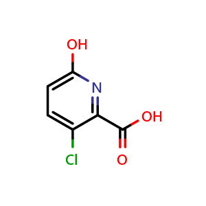 Chemical structure of 3-chloro-6-hydroxypicolinic acid , CAS 68160-46-3, AChemBlock Q60687