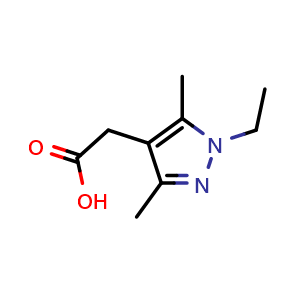 Chemical structure of 2-(1-ethyl-3,5-dimethyl-1H-pyrazol-4-yl)acetic acid , CAS 956935-28-7, AChemBlock Q60688