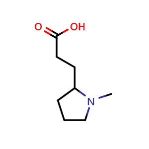 Chemical structure of 3-(1-Methylpyrrolidin-2-yl)propanoic acid , CAS 37977-73-4, AChemBlock Q60694