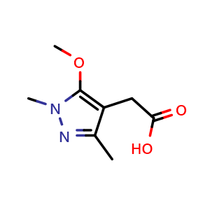 Chemical structure of 2-(5-methoxy-1,3-dimethyl-1H-pyrazol-4-yl)acetic acid , CAS 1596785-55-5, AChemBlock Q60695