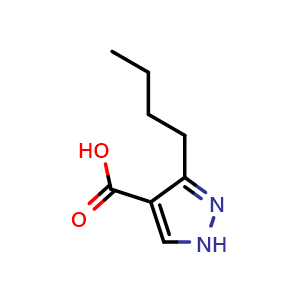 Chemical structure of 3-butyl-1H-pyrazole-4-carboxylic acid , CAS 2306273-17-4, AChemBlock Q60711