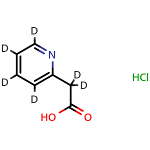 Chemical structure of 2-(pyridin-2-yl-d4)acetic-2,2-d2 acid hydrochloride , CAS 1329799-67-8, AChemBlock Q60739