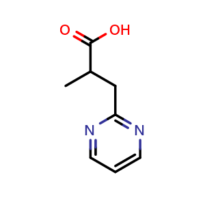 Chemical structure of 2-methyl-3-(pyrimidin-2-yl)propanoic acid , CAS 819850-14-1, AChemBlock Q60744