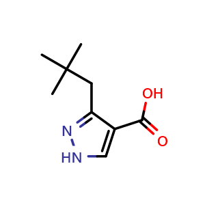 Chemical structure of 3-neopentyl-1H-pyrazole-4-carboxylic acid , CAS 2091481-70-6, AChemBlock Q60746