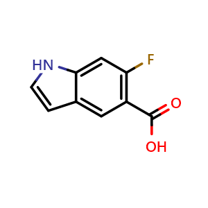 Chemical structure of 6-fluoro-1H-indole-5-carboxylic acid , CAS 908600-73-7, AChemBlock Q60779